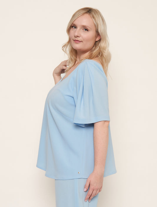 Sky blue top in crepe back satin