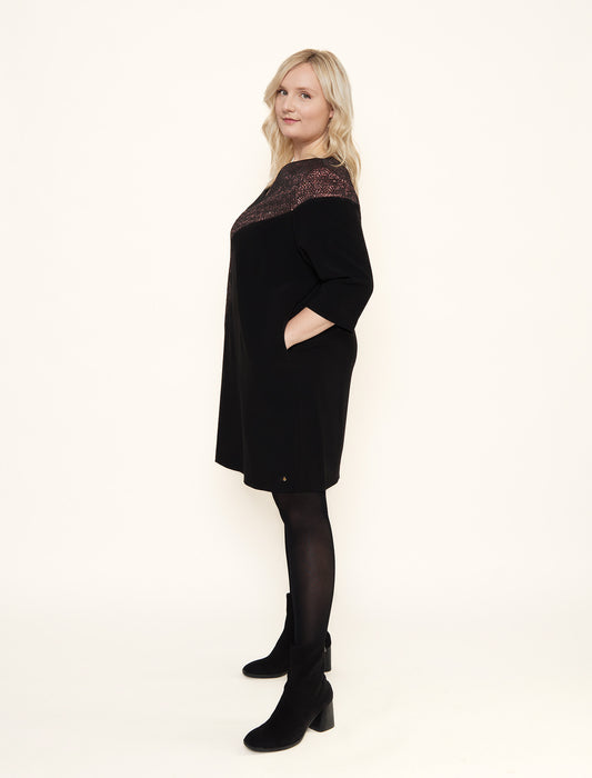 Stretch cady dress in shiny bronze fabric