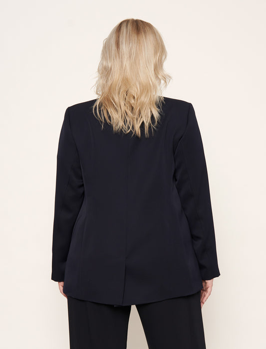 Midnight blue fluid wool jacket with tailored collar
