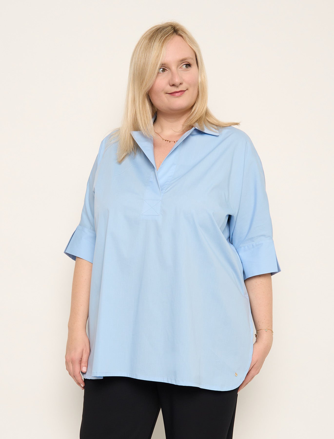 Sky blue fluid cotton blouse