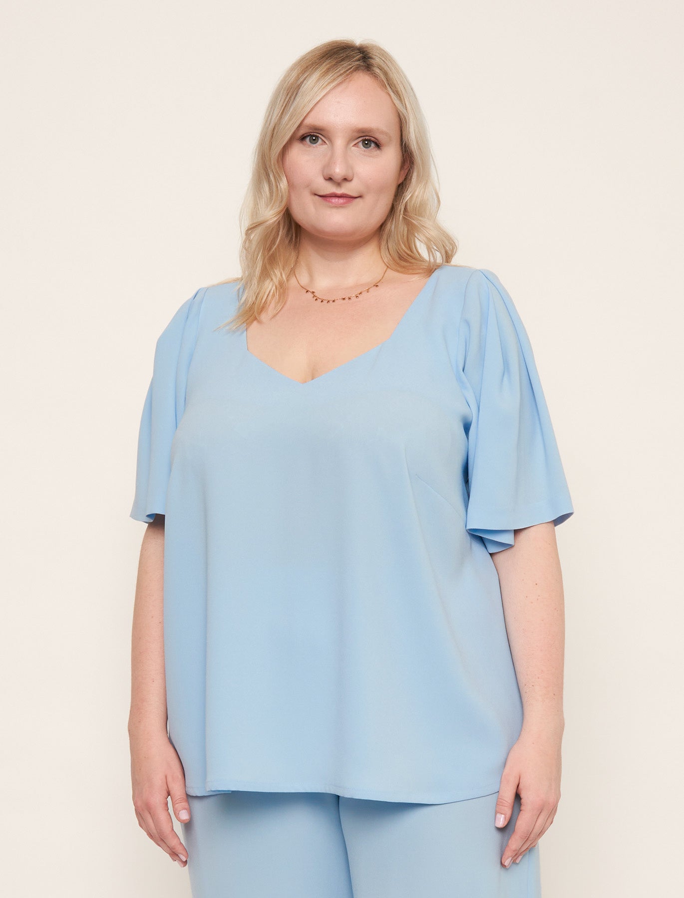 Sky blue top in crepe back satin