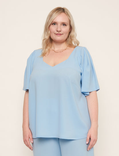 Sky blue top in crepe back satin