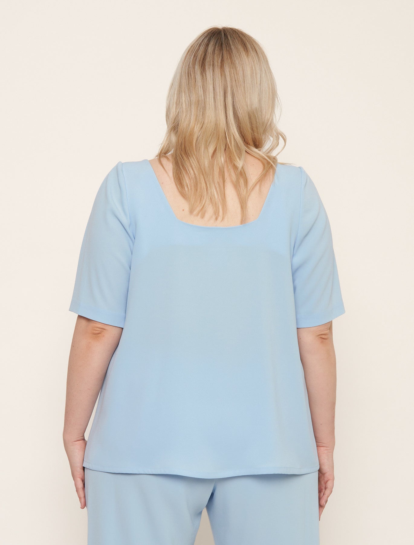 Sky blue top in crepe back satin