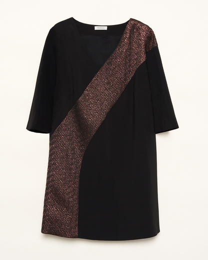 Stretch cady dress in shiny bronze fabric