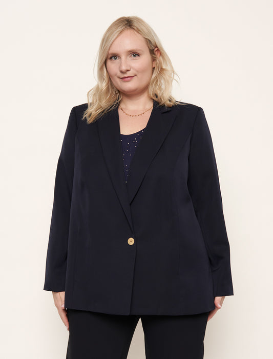 Midnight blue fluid wool jacket with tailored collar